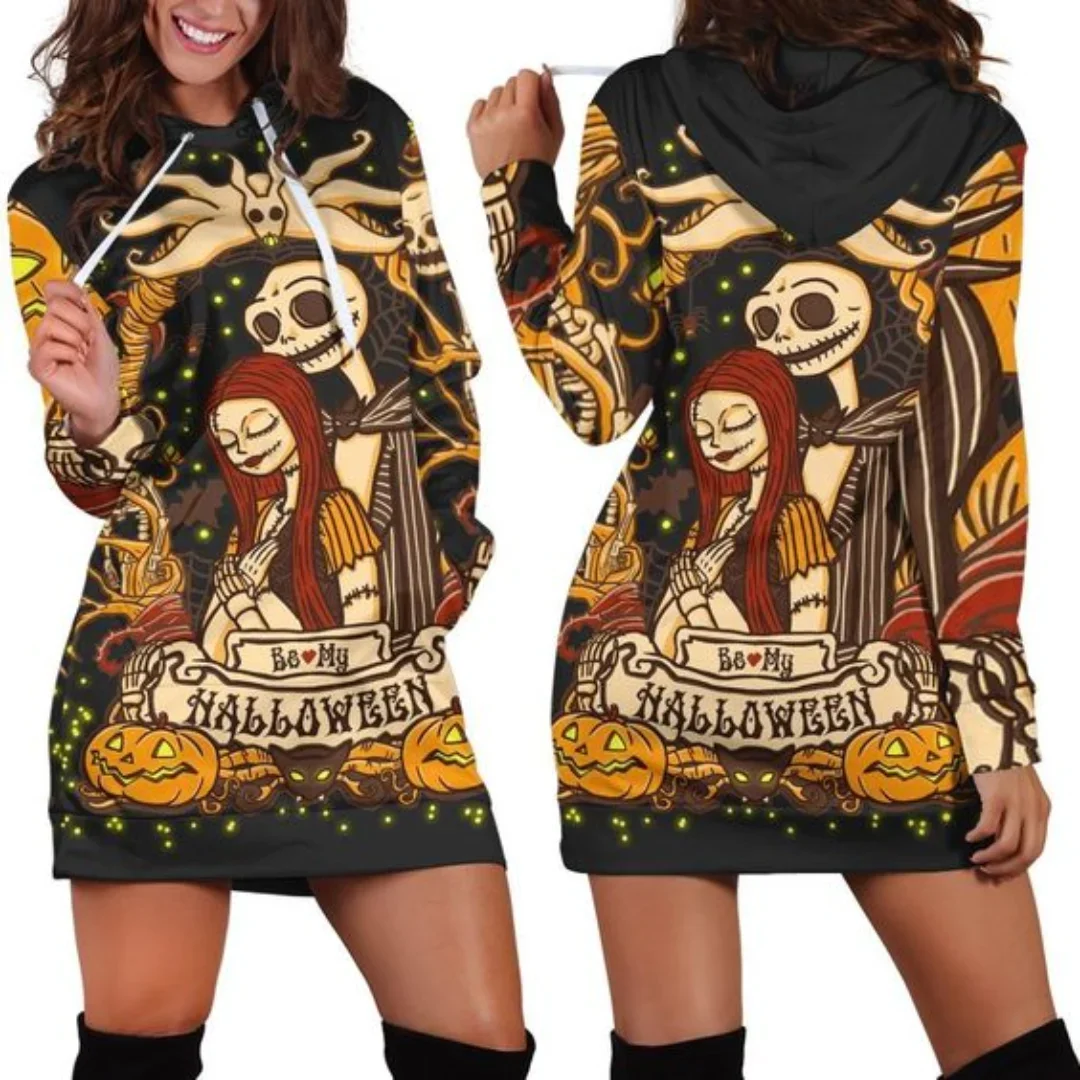 Jack Skellington Hoodie Dress Sweater Fashion Disney Dress Sweatshirt Dress 3d Allover Printed Hoodie for Women 6