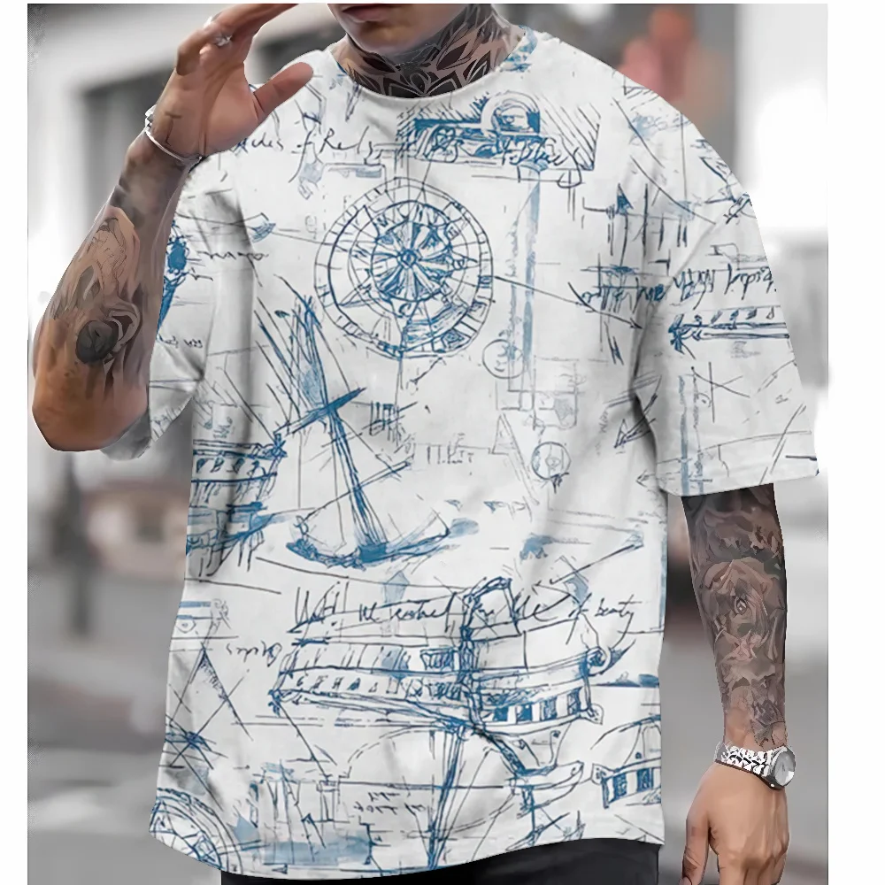 

2024 New Casual T-Shirts For Mens Short Sleeve Tee Tops 3d Compass Printing Clothing Harajuku Summer Clothing Men's T Shirt