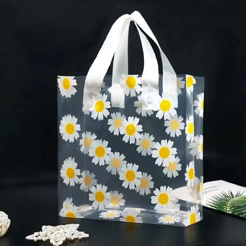 Gift bags 5pcs Transparent Daisy Gift Bags Birthday Wedding Party Gift Packaging Bag Put Food Lunch Storage Bag