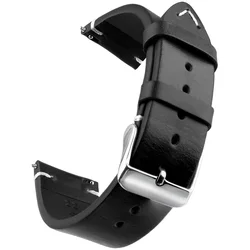 Premium Waxed Genuine Leather Watch Band - Quick Release Strap (Multiple Sizes Available) - 24mm (Black Silver)
