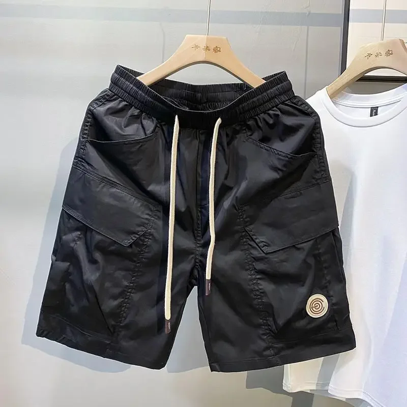 Pantalones cortos cargo para hombre, para senderismo, sólidos, con cintura elástica, diseño de moda 2024, nuevos, vintage, elegantes, anchos