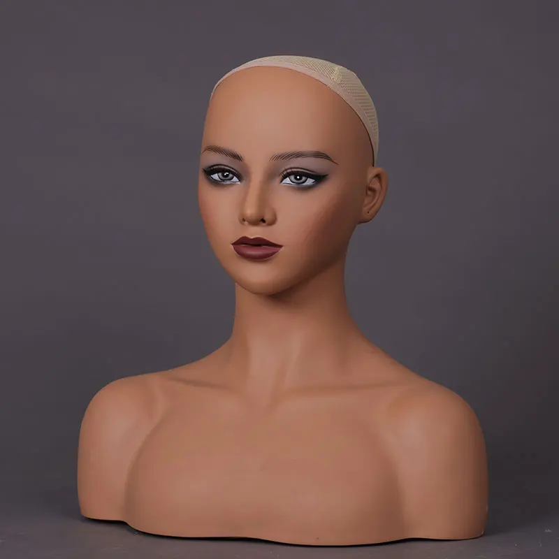 Female Wig Head Mannequin Light Brown Skin Realistic Make Up Mannequin Head Wig Stand 1.8Kg/Pcs Foam Fill Dummy Head For Wigs