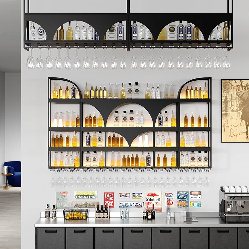 Creative Iron Wine Rack Cabinet Bar Wall Modern Hanger Wine Display Cabinets Restaurant Background Stojak Na Wino Decoration
