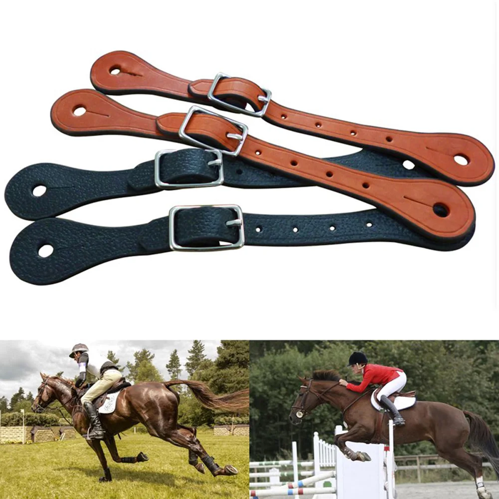 1Pair Faux Leather Horse Riding Training Western Protective Spur Strap Thickened Alloy Buckle Equestrian Equipment Accessories