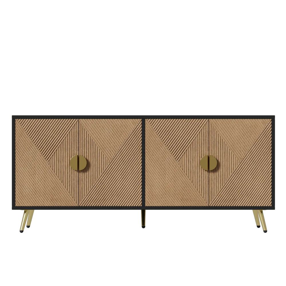 160 cm großes modernes Sideboard, 4 Türen, goldfarbene gebürstete Griffe und hochglänzende Tischbeine, ideal für Wohnzimmer, Esszimmer oder Schlafzimmer – Detail 10
