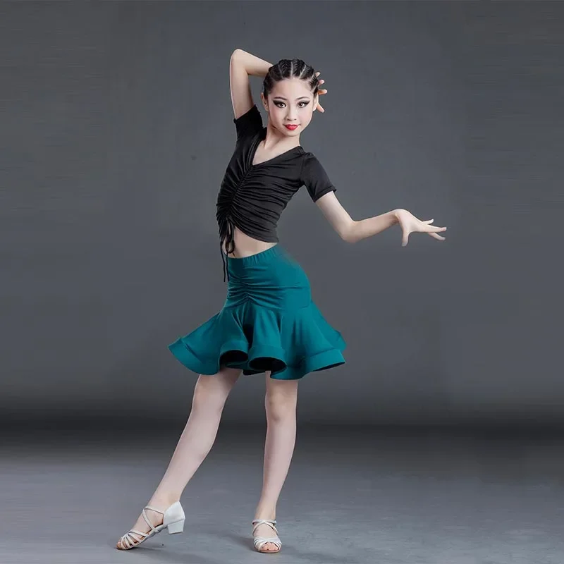 Children Latin Dance Dress Skirt Practice Competition Two Piece Set