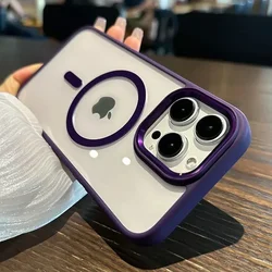 Premium Magnetic Wireless Charging Shockproof Clear Case - Luxury Armor Design - iPhone 15 Pro (Dark purple)