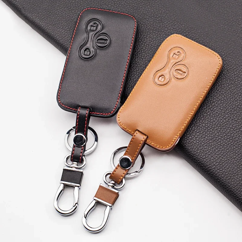 Premium Leather Key Cover Case - 3-Button Smart Card Protector & Accessory