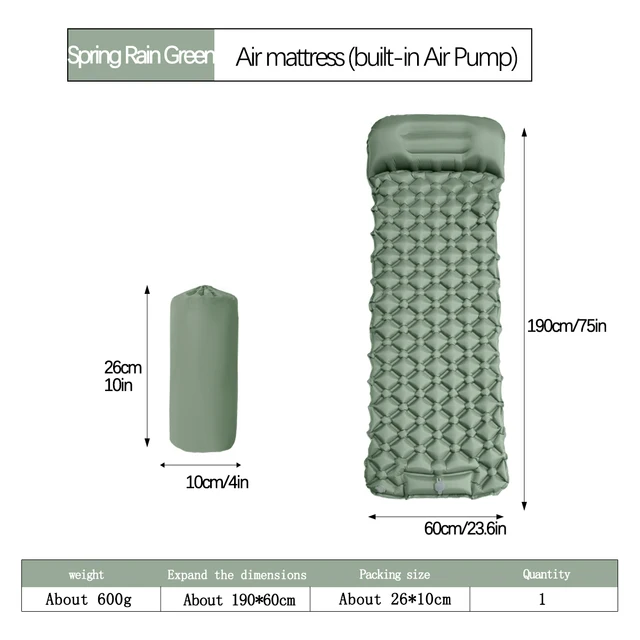 Outdoor Camping Inflatable Mattress Sleeping Pad with Built-In Pillow & Pump – Ultralight Air Mat for Hiking, Backpacking, and Travel 5