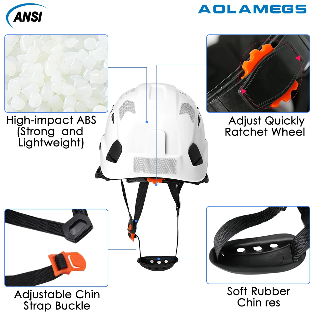 Construction Safety Helmet with Visor Built In Goggles Reflective Stickers ABS Hard Hat ANSI Industrial Work CE Engineer Cap
