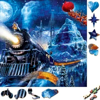 Unique Wooden Puzzles Moonlight Train Snow Mountain Wood Jigsaw Puzzle Craft Irregular Family Interactive Puzzle Gift for Friend 1