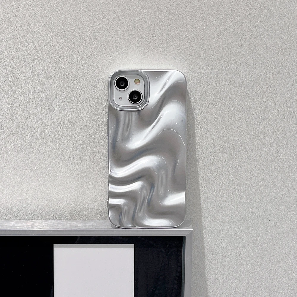 3D-Elektroplattierte Handyhülle mit Wasserwellenmuster in Silber für iPhone 18 17 16 15 14 13 12 11 Pro Max, weiche, stoßfeste Schutzhülle – Detail 8