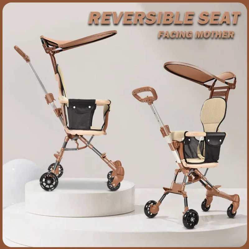 Baby Stroller for Toddler One-click Folding Lightweight Stroller Two-ways Baby Strolling Cart with Canopy Swivel Front Wheel