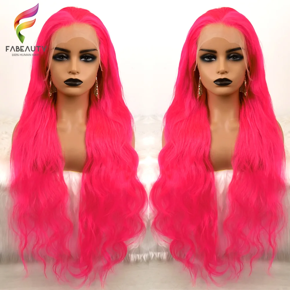 

Lace Frontal Wigs Ombre Light Pink Dark Pink Wavy 13X4 Lace Front Wig 200% Density 2 Tones Colored Human Hair Wigs Body Wave Wig
