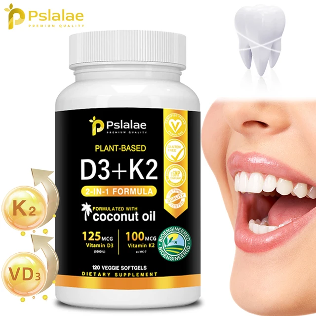 Vitamin K2+D3 - Supports Calcium, Bone and Immune Health - with Natural Organic Coconut Oil - 120 Capsules 1