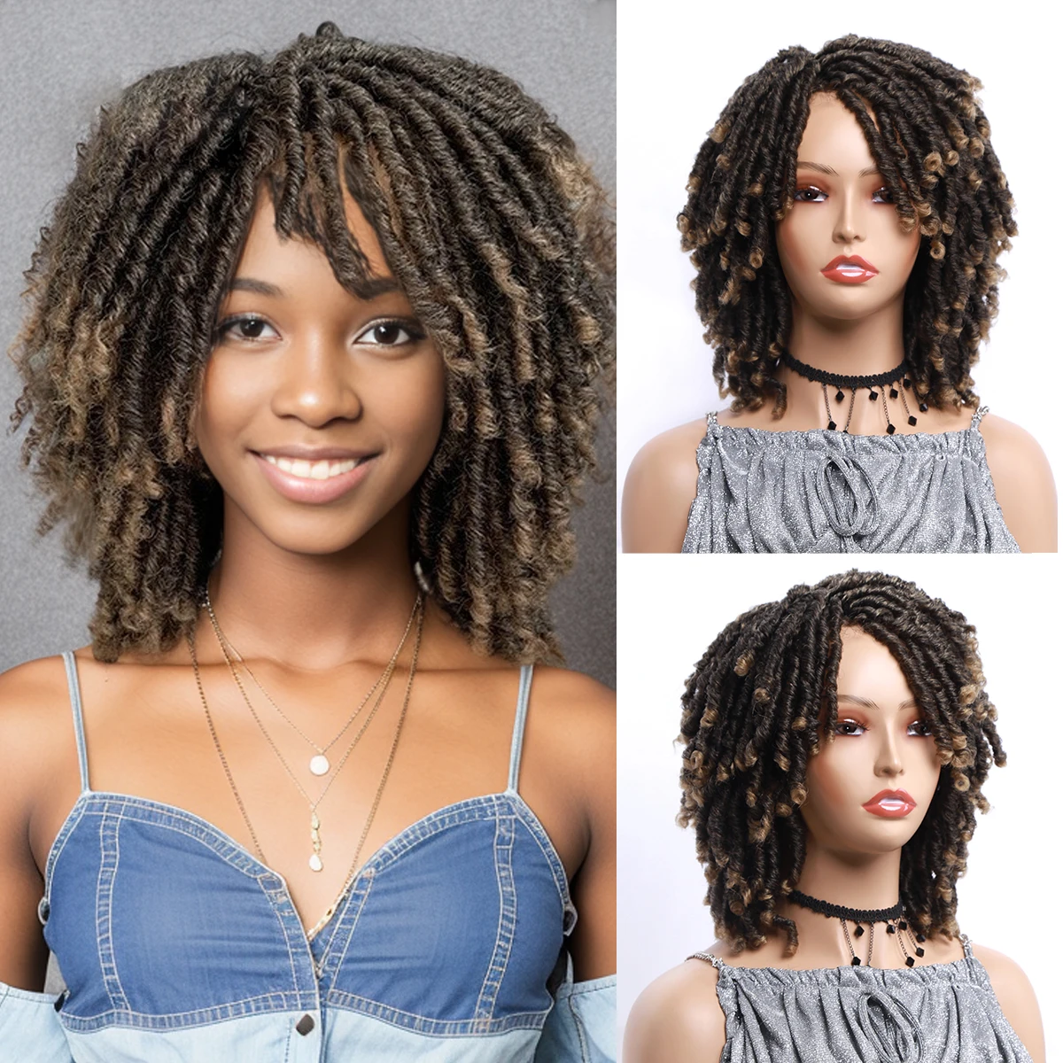 Soft Dreadlocs Wig Afro Hairstyle For Women Synthetic Wig 8 Inch Goddess Faux locs DreadLocs Crochet Braids  Hair