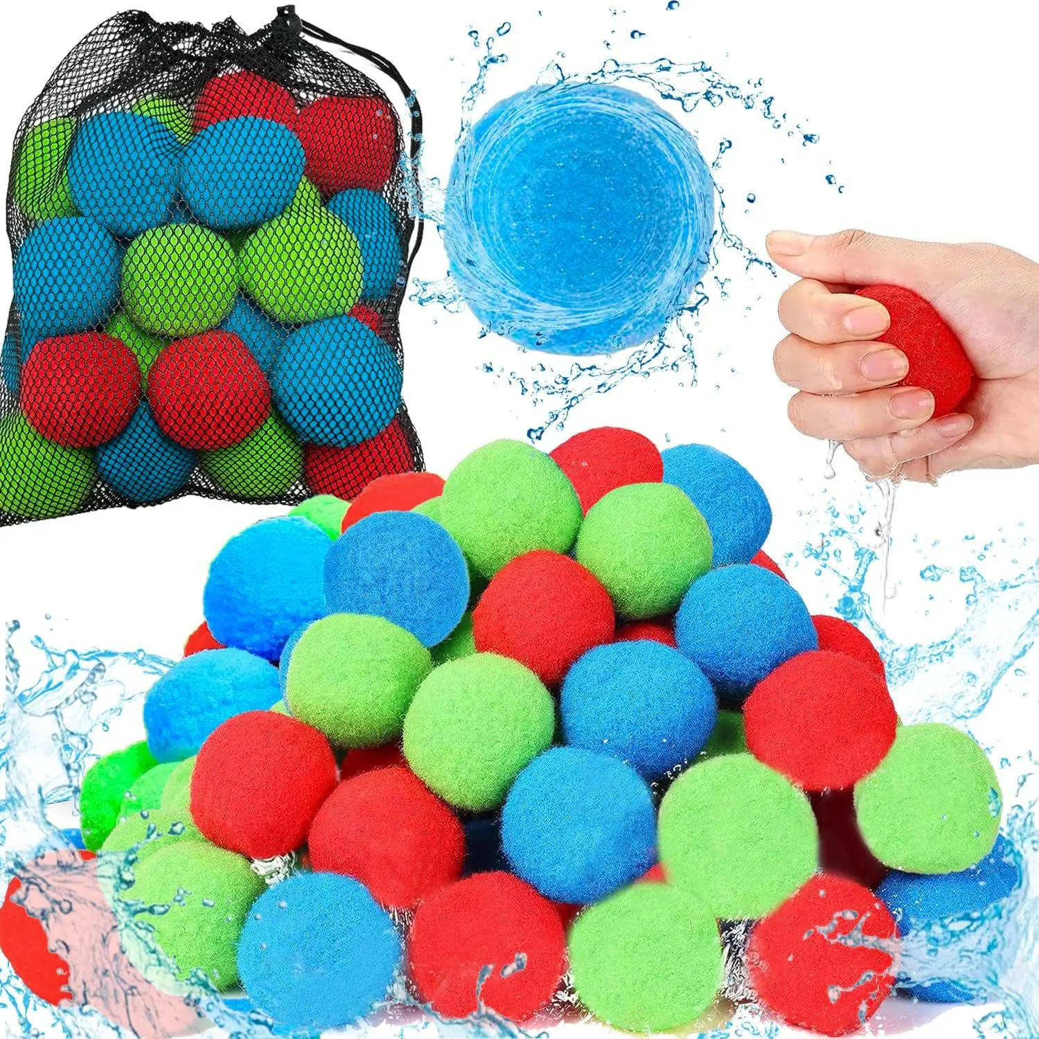 30Pcs Water Soaker Balls Reusable Sponge Water Balloons Cotton Splash Toys for Pool Beach Outdoor Summer Swimming Games Toy 2