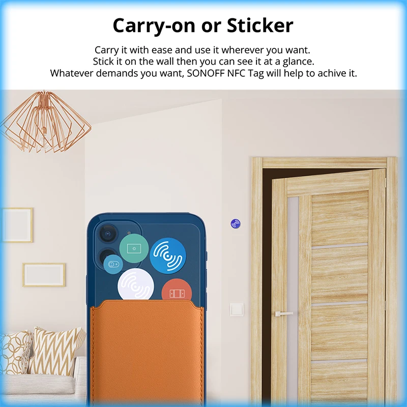 SONOFF NFC 태그 EWeLink 스마트 홈 215 칩, 540 바이트 스마트 태그 바로 가기 탭, NFC 지원 휴대폰용 스마트 장면 트리거
