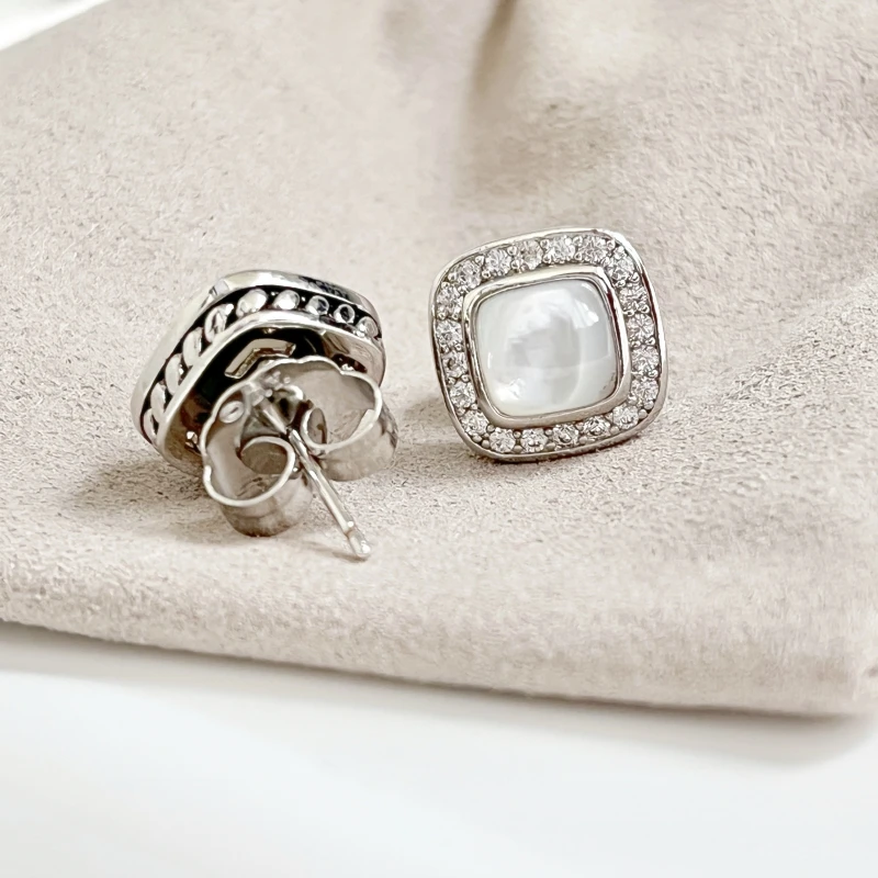 HSC DY Cable Classics Earrings in Sterling Silver with Amethyst and Pave Diamonds at Ahee Jewelers