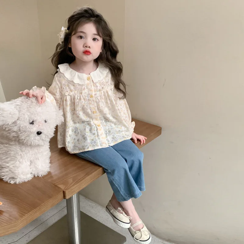 여아 봄가을 셔츠 2026 신상 캐주얼 패셔너블 레이스 칼라 상의 아동 봄 상의 다용도