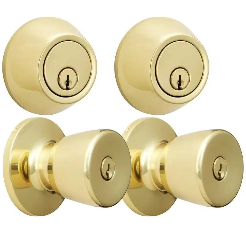 

Doorknob and Deadbolt, Polished Brass Finish, Twin Pack