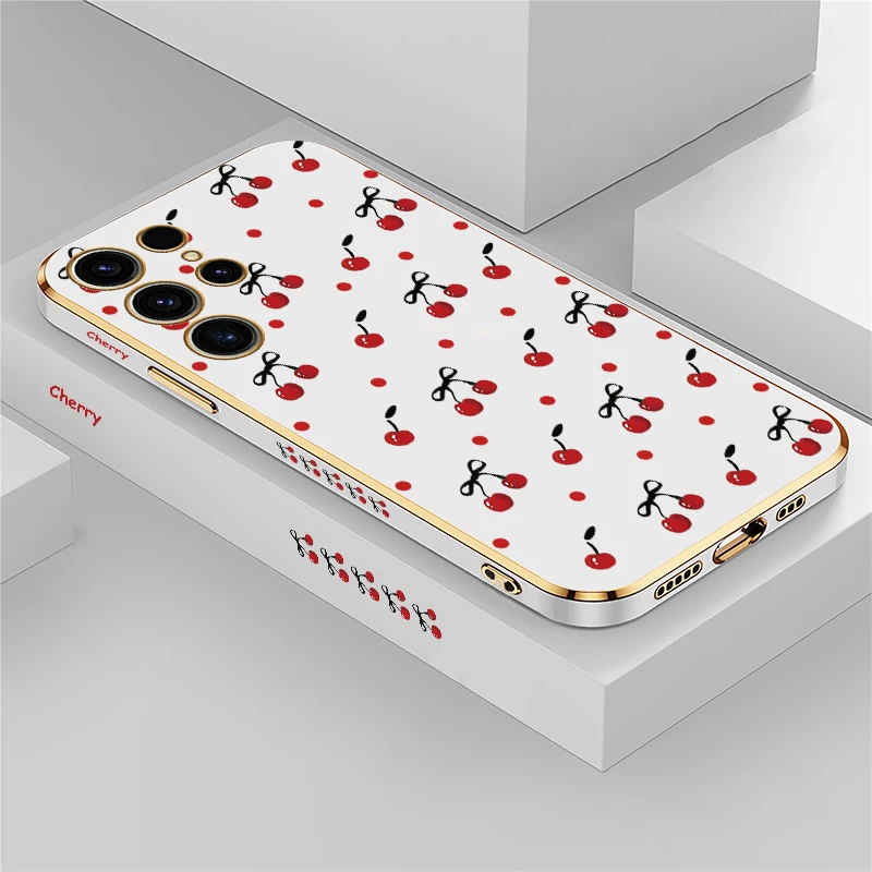 Fashion Cherry Bow Pattern Plating Silicone Phone Case