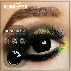 Vibrant Cosplay Halloween Contact Lenses - Yearly Cosmetic Eye Enhancers (BLIND-BLACK)