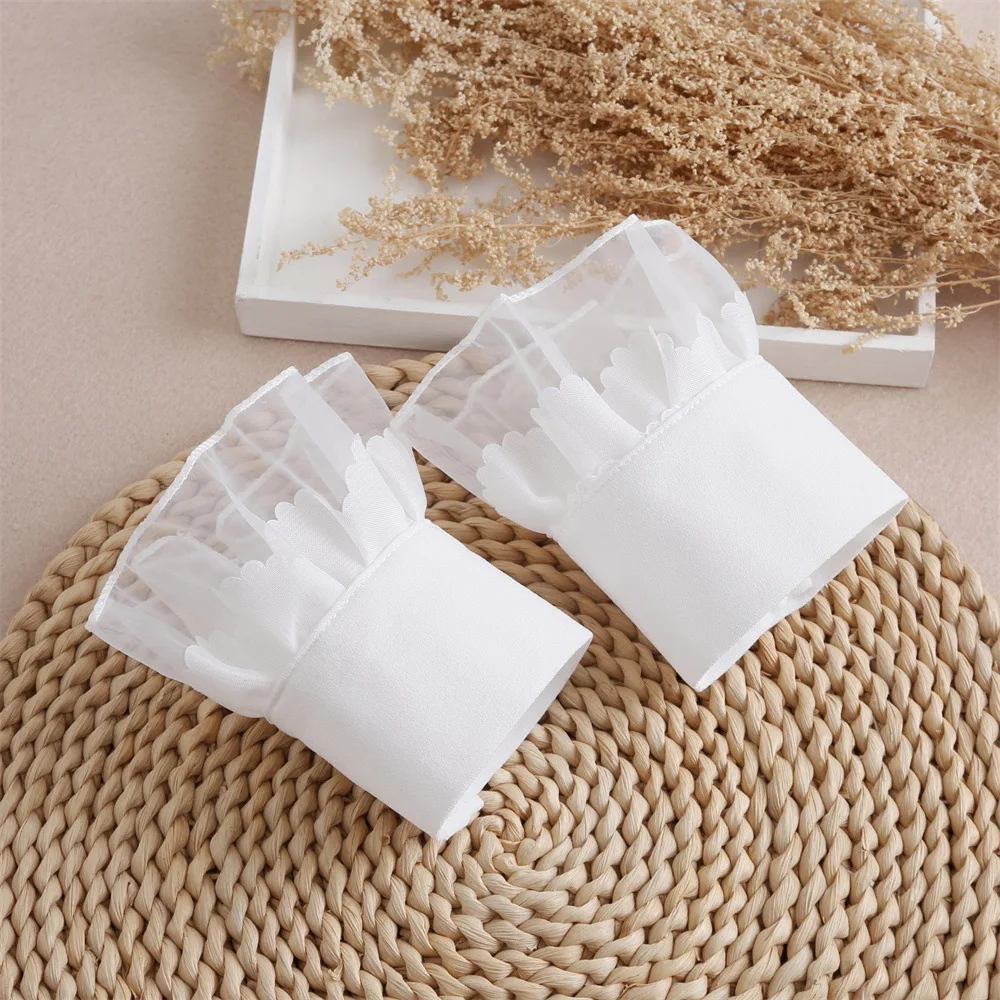 

White Fake Sleeve for Women Pleated Detachable Cuff Extension Shirt Dress False Sleeves Decorative Girls Ruffles Fake Cuffs