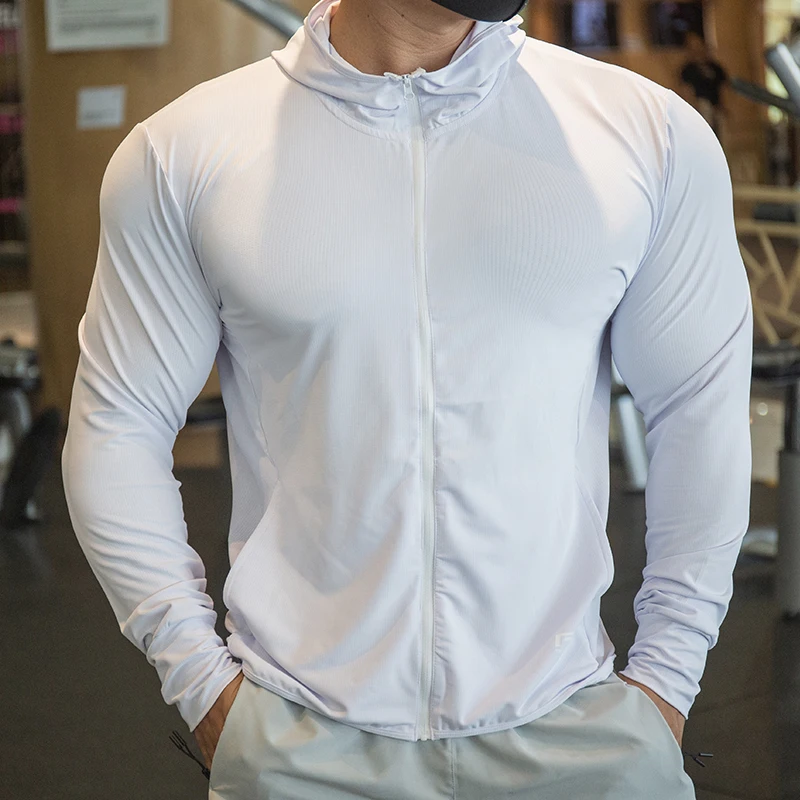 Men Ice Silk Quick Dry Hiking Basketball Running Jackets Hood Waterproof Fitness Gym Outdoor Sports Windbreaker