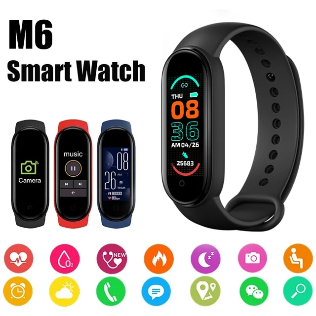 2022 M6 Smart Bracelet Men Fitness Smart Wristband Women Sports Tracker Smart Watch Play Music Bracelet M6 Band For Adriod IOS 1