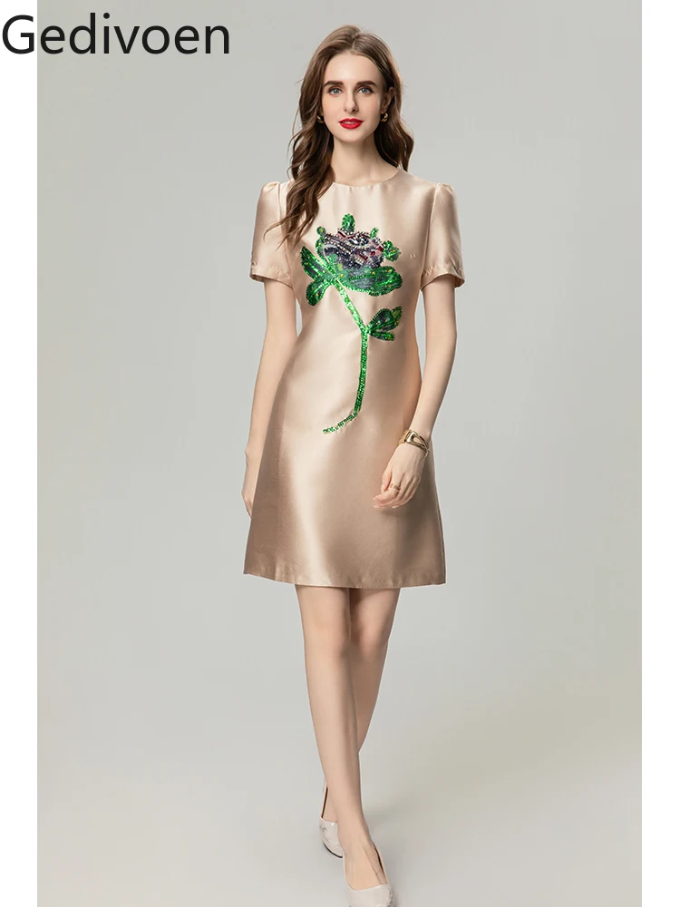 

Летнее модное дизайнерское платье Gedivoen, Новое поступление, женское платье с цветами, блестками и бисером, повседневное элегантное мини-платье