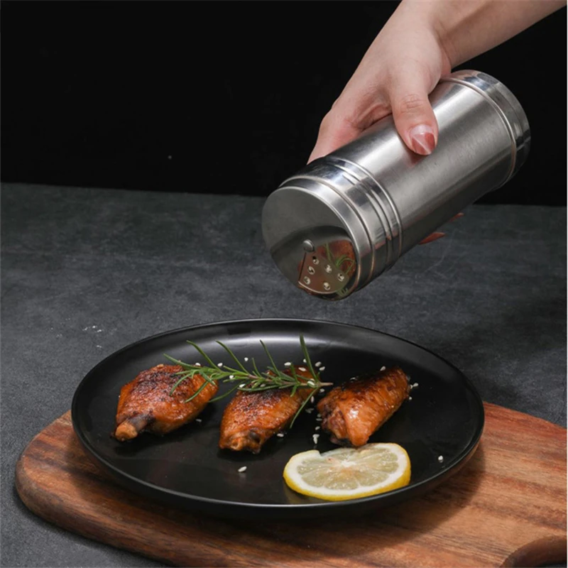 Stainless Steel Seasoning Spice Jars Barbecue Salt Shaker Pepper Bottle Flour Fine Sieve Tool Condiments Kitchen Accessories