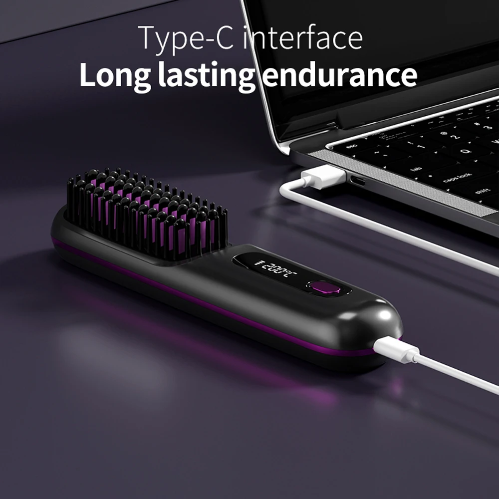 Cordless Hair Straightener Brush Rapid Heating Anti-Scald LED Display 3 Adjustable Temperature ION Hair Care Straight Comb Women