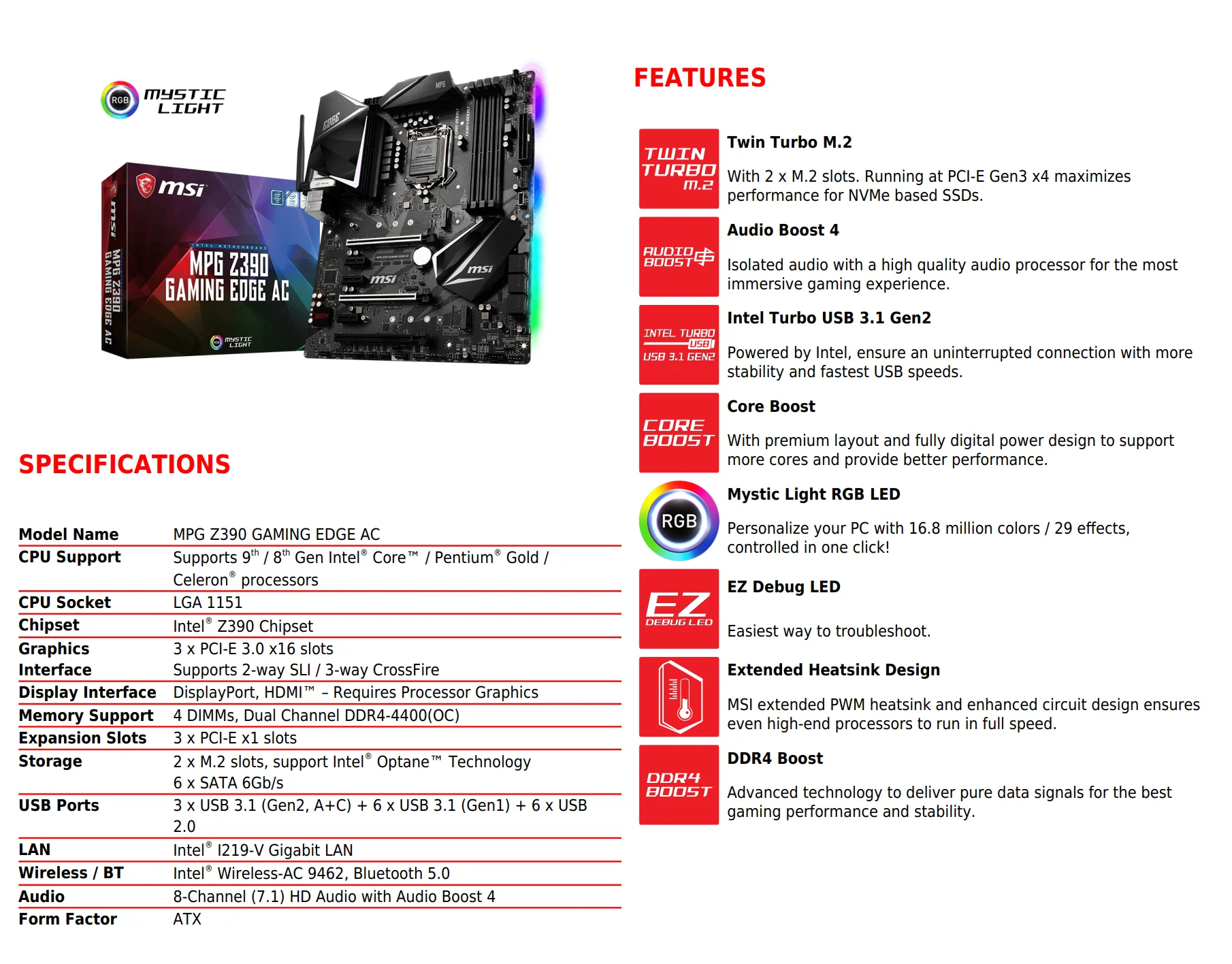 Edge Wifi Msi Mpg Z390 Gaming Edge Ac Specs MSI MPG Z390 Gaming