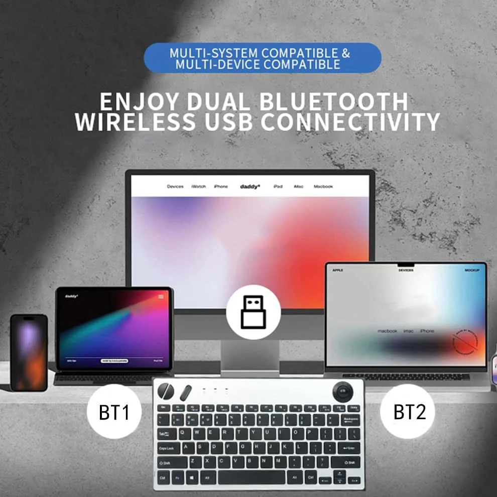 JOMAA 78키 백라이트 무선 트랙볼 키보드, Windows Mac iOS용 트랙볼이 포함된 Bluetooth 5.0 및 2.4G 무선 키보드
