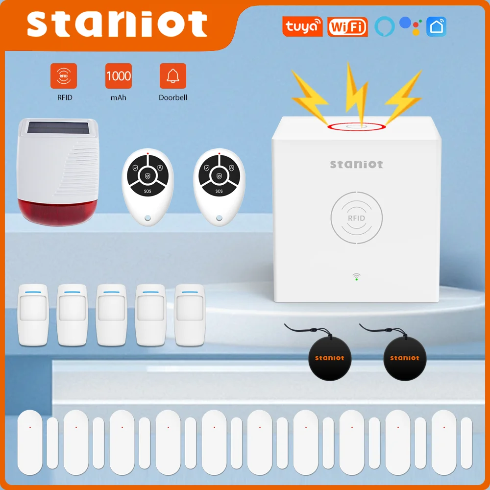 Staniot SecCube 3 Alarm System Kit 433Mhz Wireless WiFi Tuya Smart Security Protection Support RFID APP Control Works with Alexa staniot 433mhz wireless wifi 4g smart home security alarm system kits for garage and residential support tuya and samrtlife app