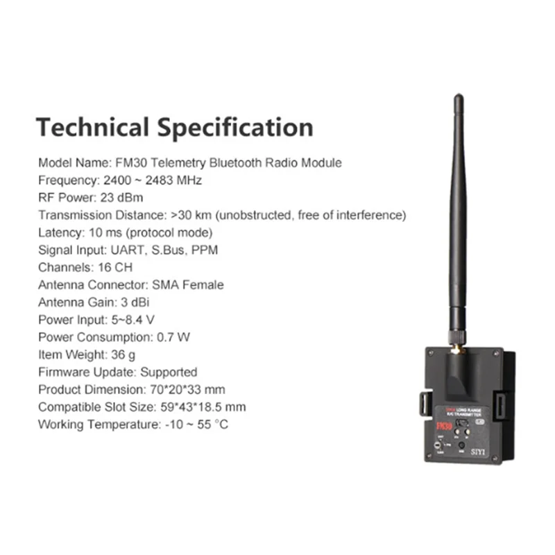 30KM Long Range SIYI FM30 Radio Module with Datalink Telemetry Receiver OpenTX Racing Drones 2.4G FM30 (A)