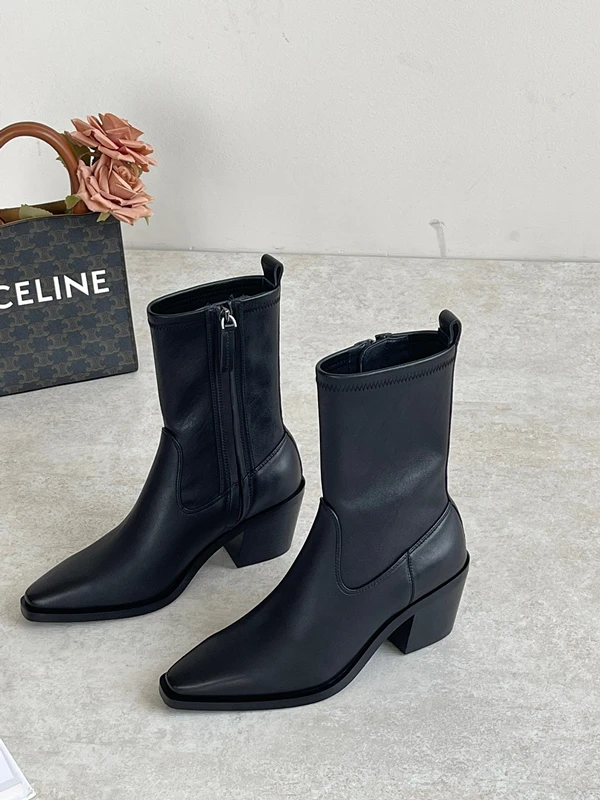 Dave&Di French Fashion Ladies Vintage Sheepskin Soft Short  Boots Genuine Ankle Chelsea Elastic Boots Women