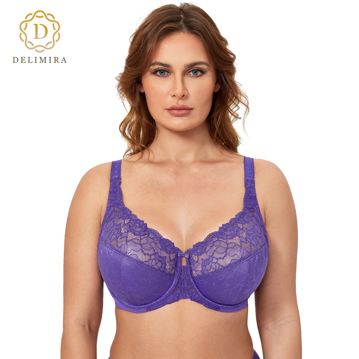 DELIMIRA Women Sexy Minimizer Bra Plus Size Non Padded Floral Lace Bras Full Figure Reducer Beauty Underwire Brassiere