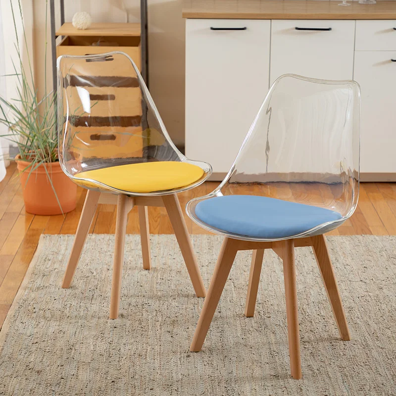 

Modern Chair Acrylic Home Kitchen Dinning Chair For Living Room Wooden Transparent Furniture Backrest Chairs