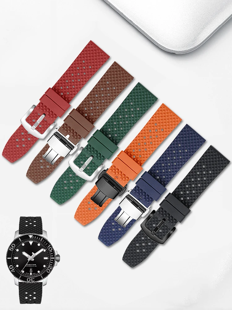 Danxancy FKM Rubber Nylon Horlogeband 20 mm 21 mm 22 mm 23 mm 24 mm Fluororubber Waterdicht Zacht Ademend Duurzaam FKM Rubber Horlogeband Universele Vervanging Band Band voor Mannen Vrouwen