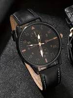 4pcs Fashion Business Leisure Round Men's Belt Quartz Watch with Woven Bracelet Set 2