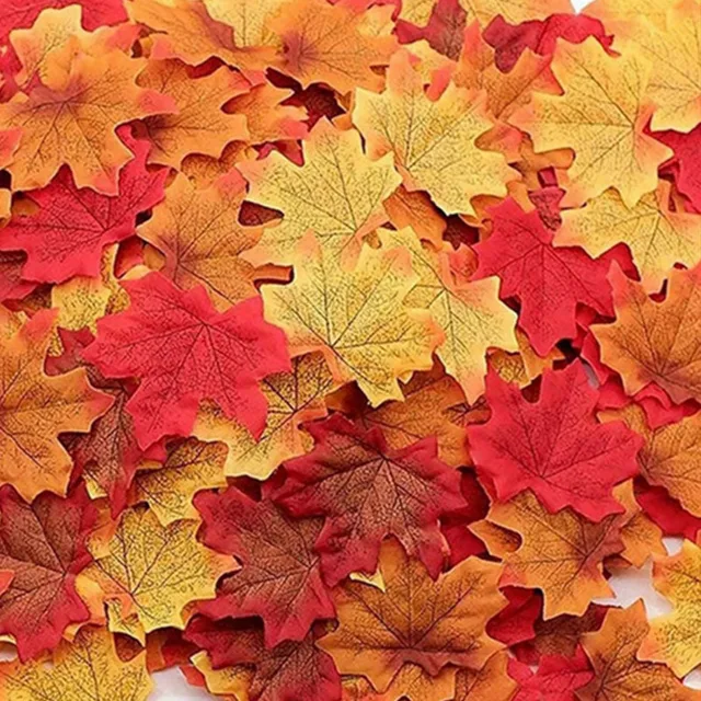50/100/200 Pcs Artificial Maple Leaves – Autumn Silk Fall Leaves for Thanksgiving, Halloween, Christmas, Wedding & Home Décor 3