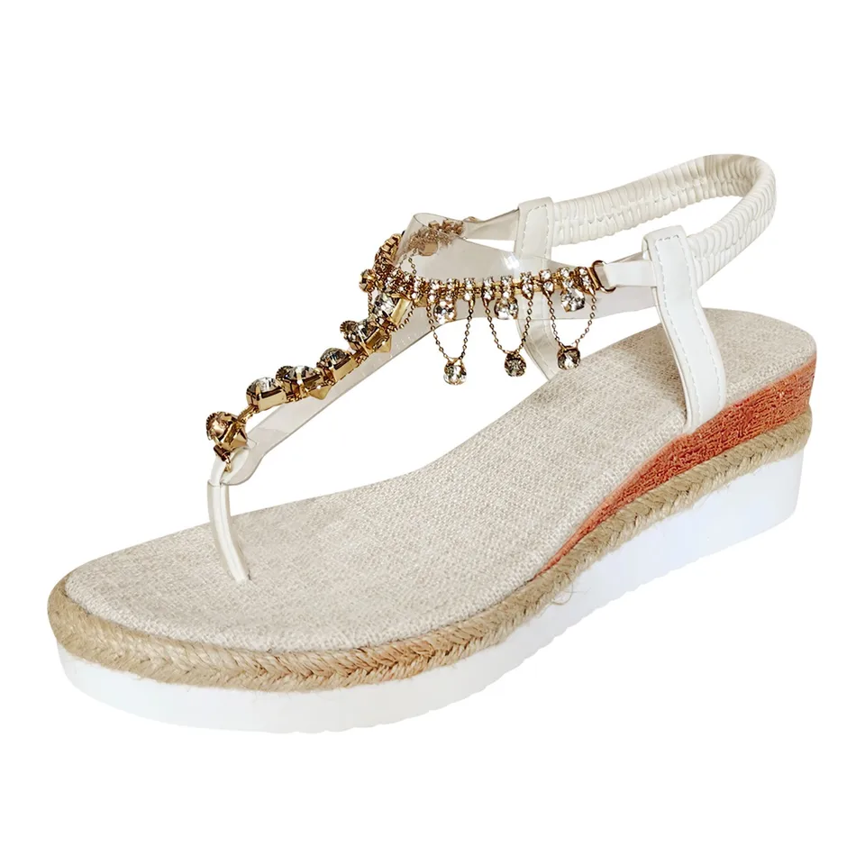 Bohemian Rhinestone Wedge Sandals for Women