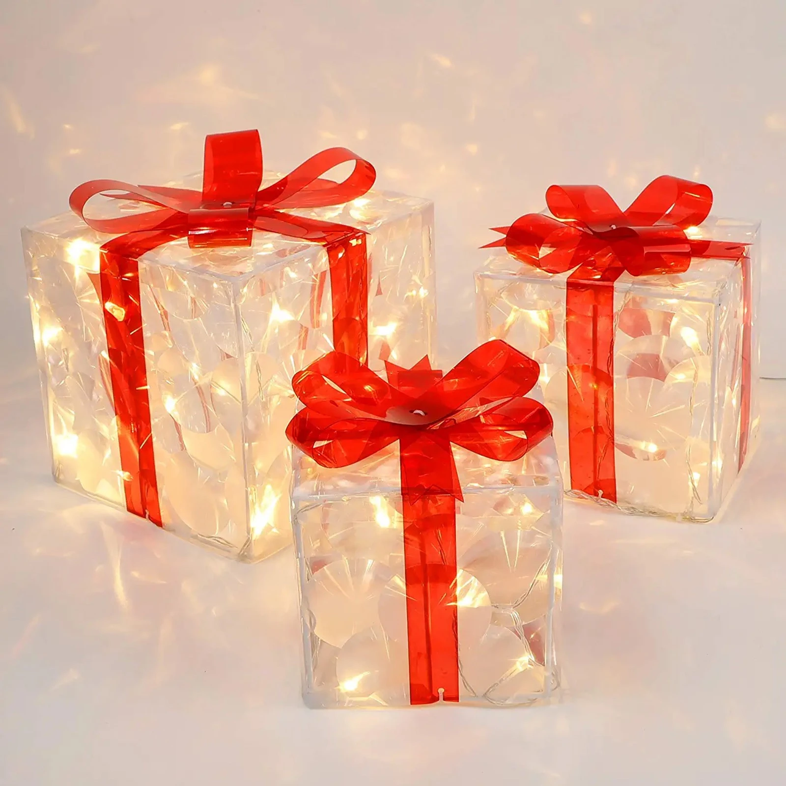 Christmas Glowing Decoration Gift Box Ornament With Bow Christmas
