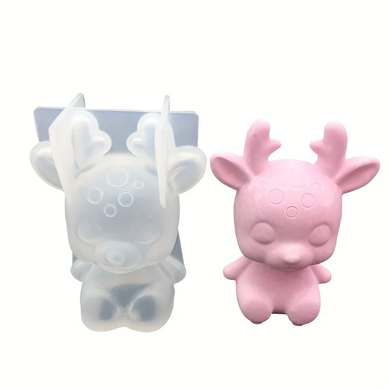 DIY Crystal Epoxy Glue 3D Mirror Christmas Deer Silicone Mold Aromatherapy Gypsum Expansion Soft Ornament