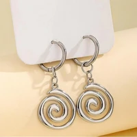 Ethnic Silver Color Metal Round Earrings Personality Retro Geometry Make Old Spiral Dangle Earrings for Women Fashion Gift - Image 6