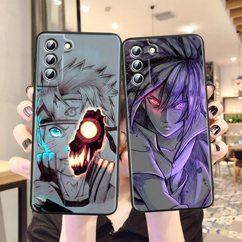 Naruto Sáng Tạo Vẽ Tay Dành Cho Samsung Galaxy Samsung Galaxy S22 S21 S20 FE Cực Pro Lite S10 5G S10E S9 S8 plus Chống Sốc Dẻo Màu Đen Ốp Lưng Điện Thoại cute samsung phone case