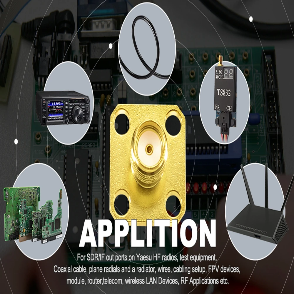 Female RF Coaxial Connector 4 Hole Panel Mount for Electronic Components