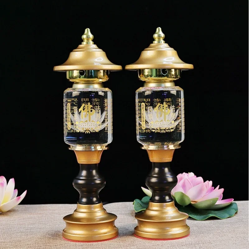 Fotai Changming Lamp, Household LED Crystal Lotus Lamp, Heart Sutra Buddha Offering Prayer, Feng Shui, Buddha Utensils